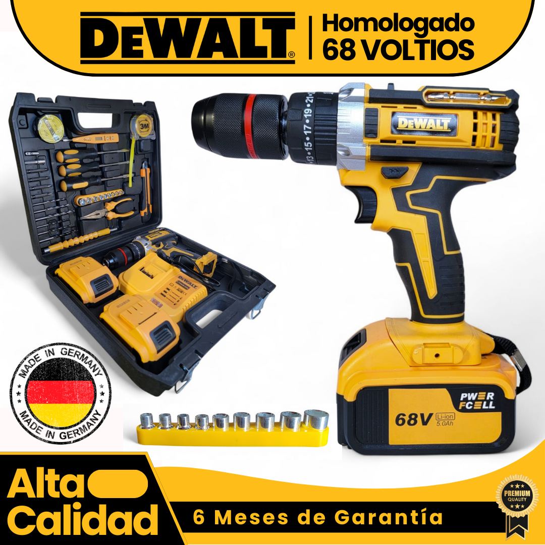 Taladro Inalámbrico 68V tipo DEWALT con Kit completo – Inteligente y Funcional