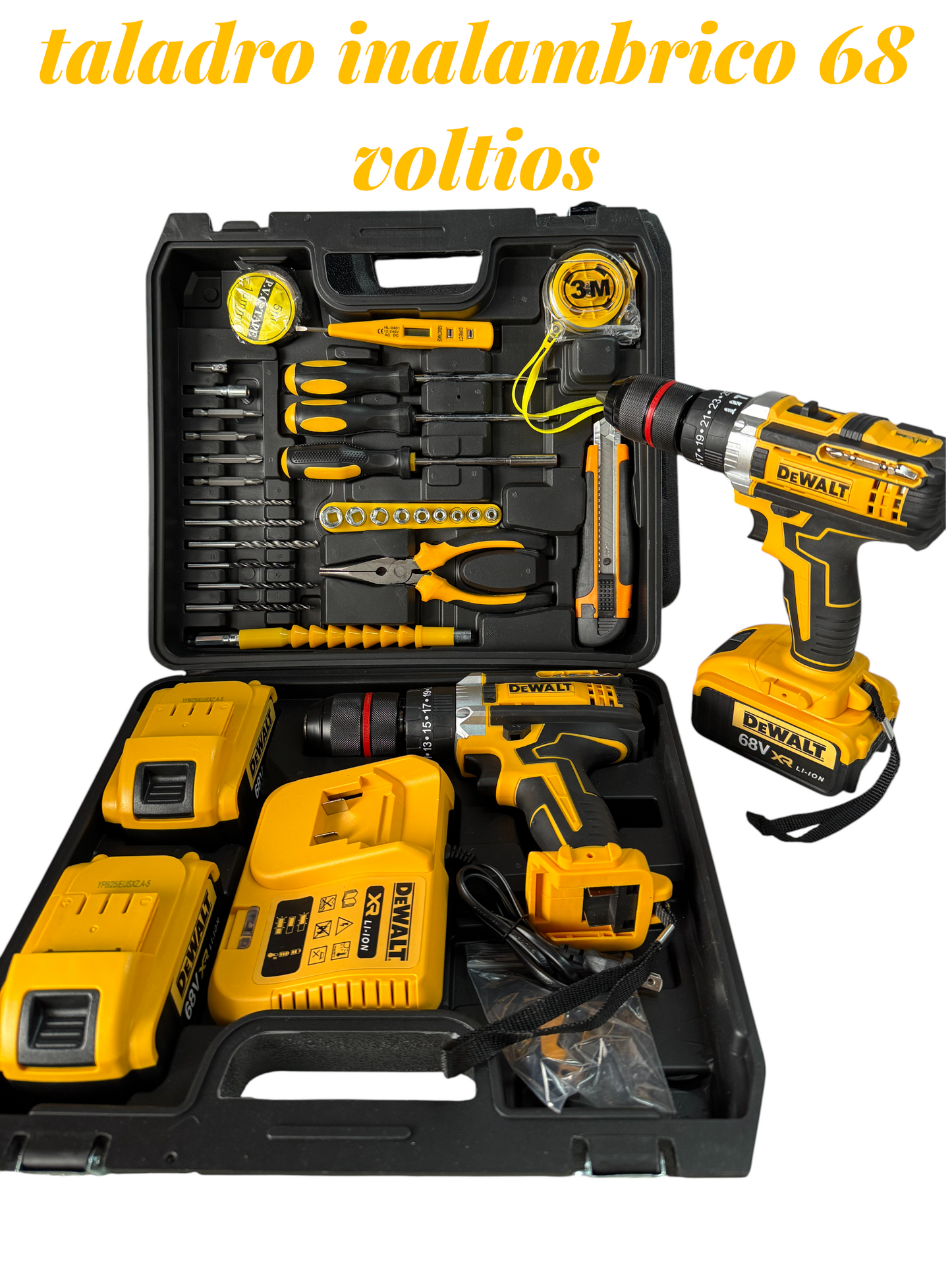 Taladro Inalámbrico 68V tipo DEWALT con Kit completo – Inteligente y Funcional