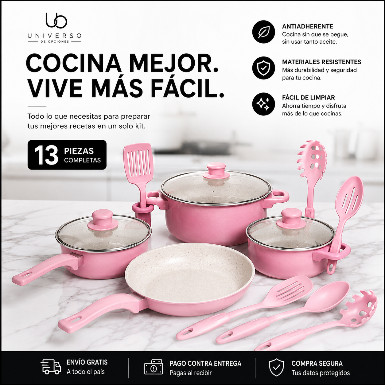 Set de Ollas Antiadherentes de 13 Piezas + REGALO GRATIS🎁 | Cocina Fácil y Moderna