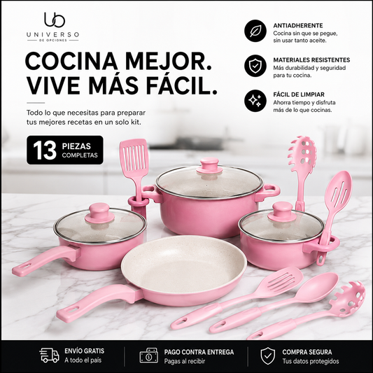 Set de Ollas Antiadherentes de 13 Piezas + REGALO GRATIS🎁 | Cocina Fácil y Moderna