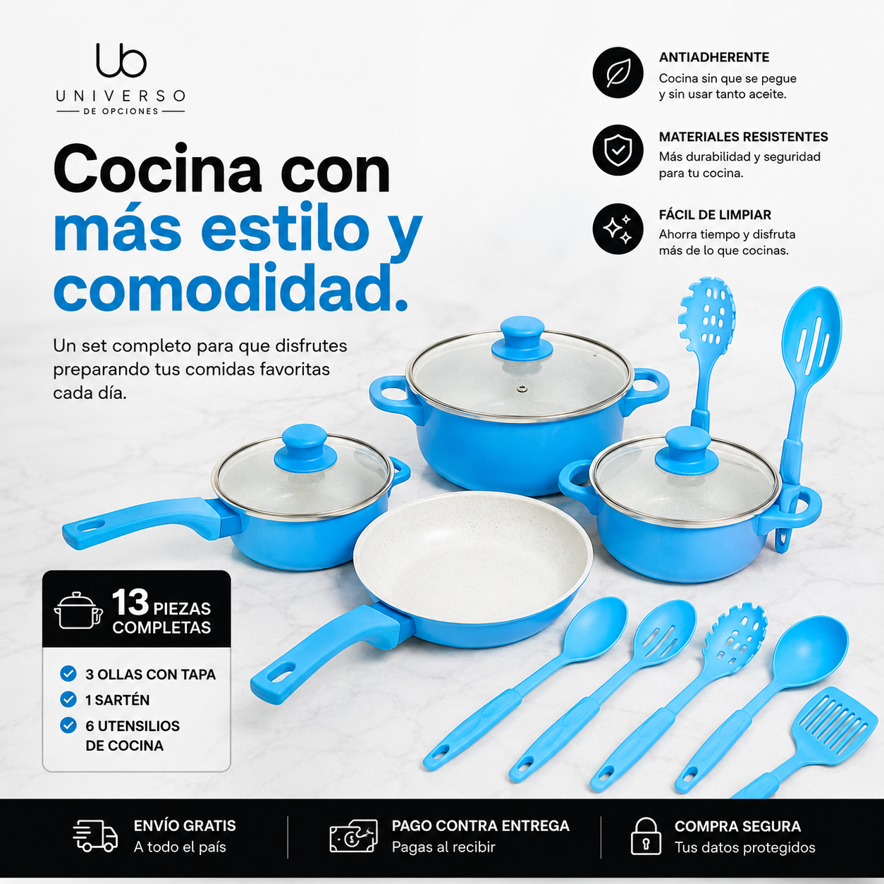 Set de Ollas Antiadherentes de 13 Piezas + REGALO GRATIS🎁 | Cocina Fácil y Moderna