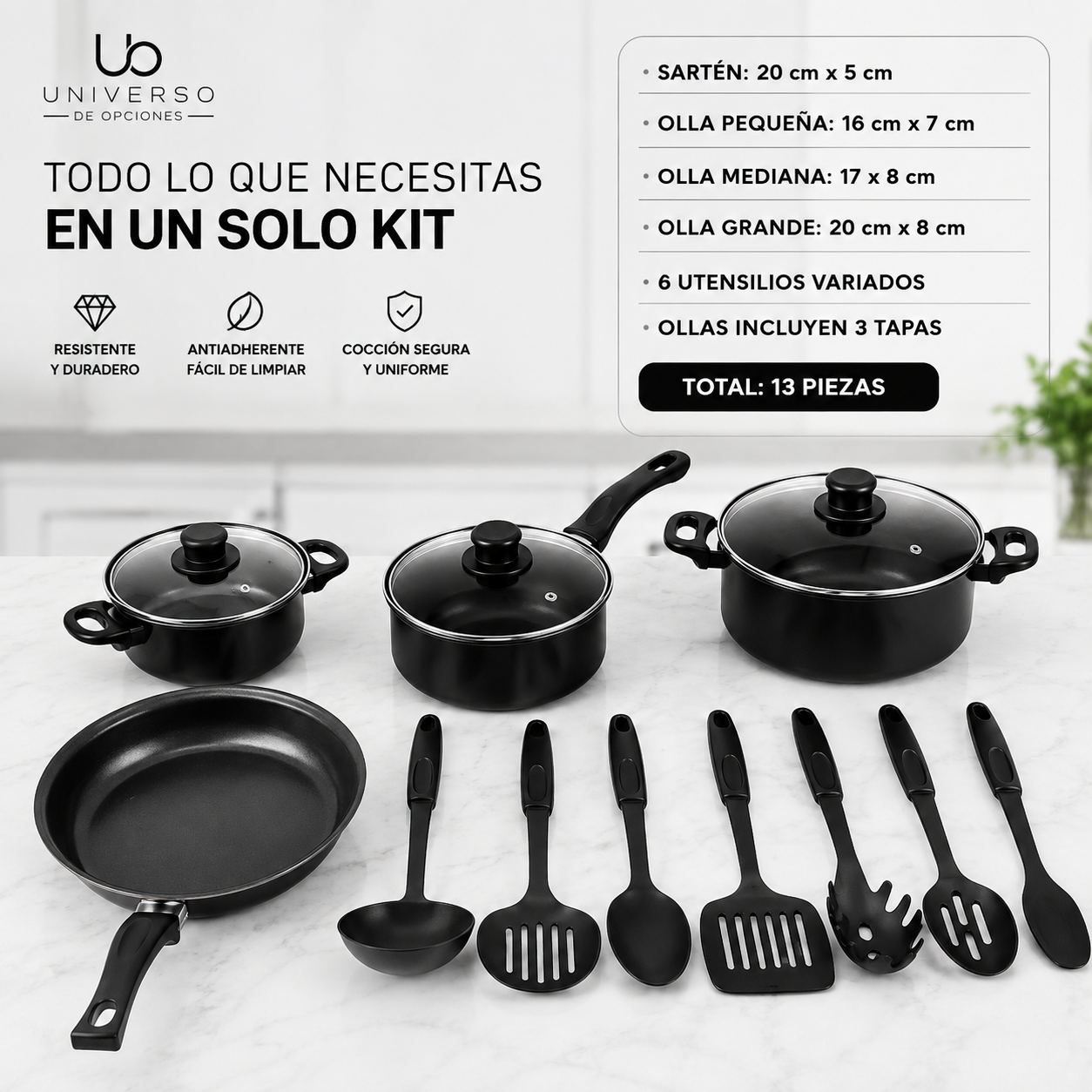 Set de Ollas Antiadherentes de 13 Piezas + REGALO GRATIS🎁 | Cocina Fácil y Moderna