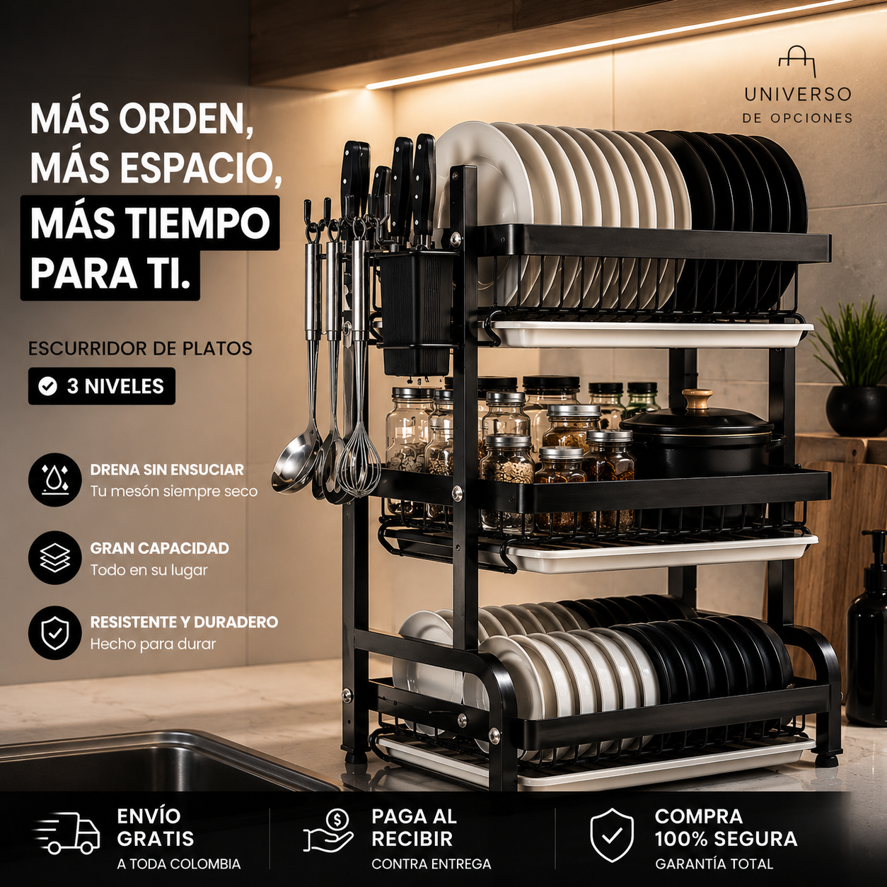 ¿PLATOS POR TODA LA COCINA? 😩 Organízalos en Minutos con Este Escurridor de 3 Niveles