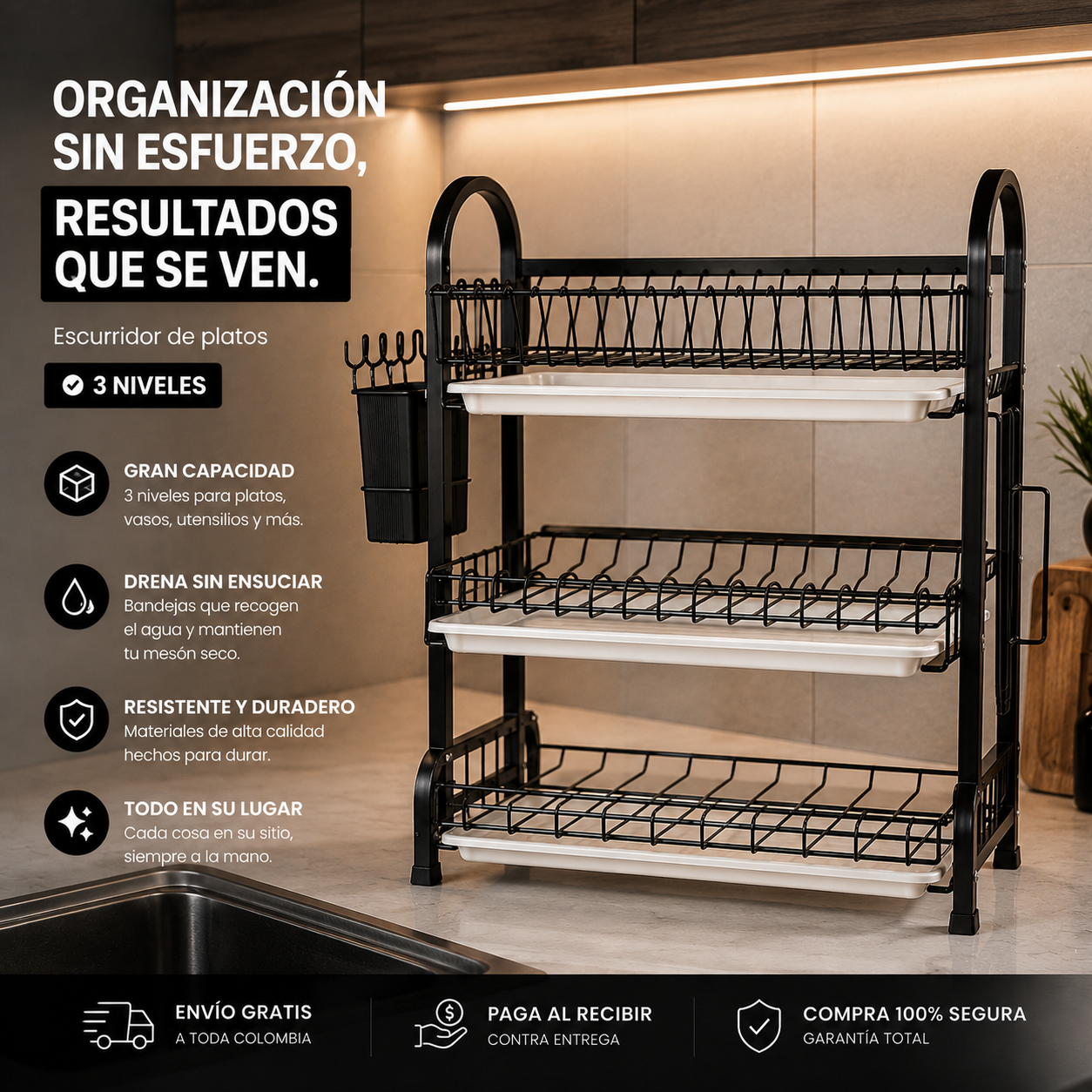 ¿PLATOS POR TODA LA COCINA? 😩 Organízalos en Minutos con Este Escurridor de 3 Niveles