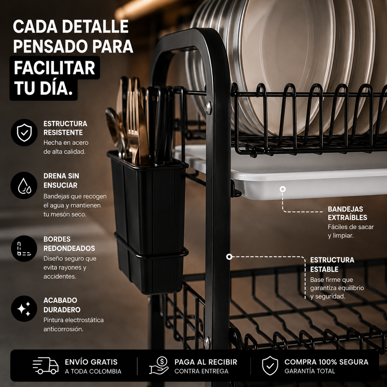 ¿PLATOS POR TODA LA COCINA? 😩 Organízalos en Minutos con Este Escurridor de 3 Niveles
