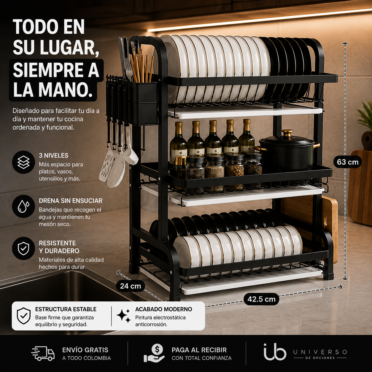 ¿PLATOS POR TODA LA COCINA? 😩 Organízalos en Minutos con Este Escurridor de 3 Niveles