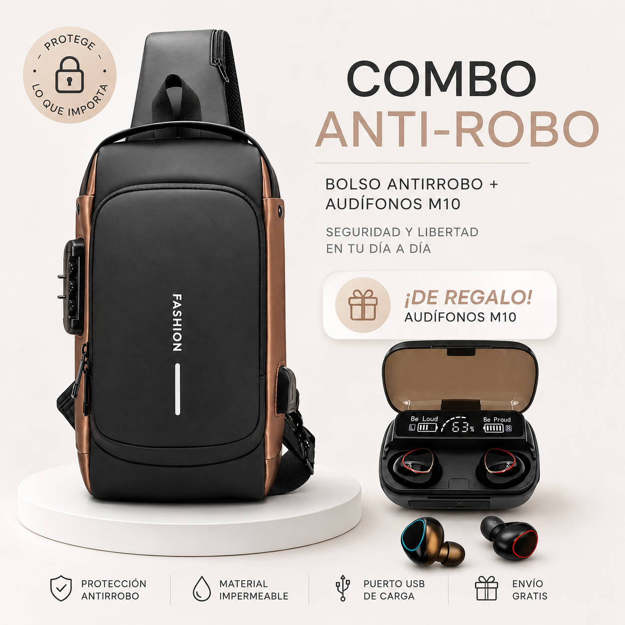 OFERTA 🔥Bolsa Antirrobo + Audífonos Bluetooth M10 GRATIS 🎁