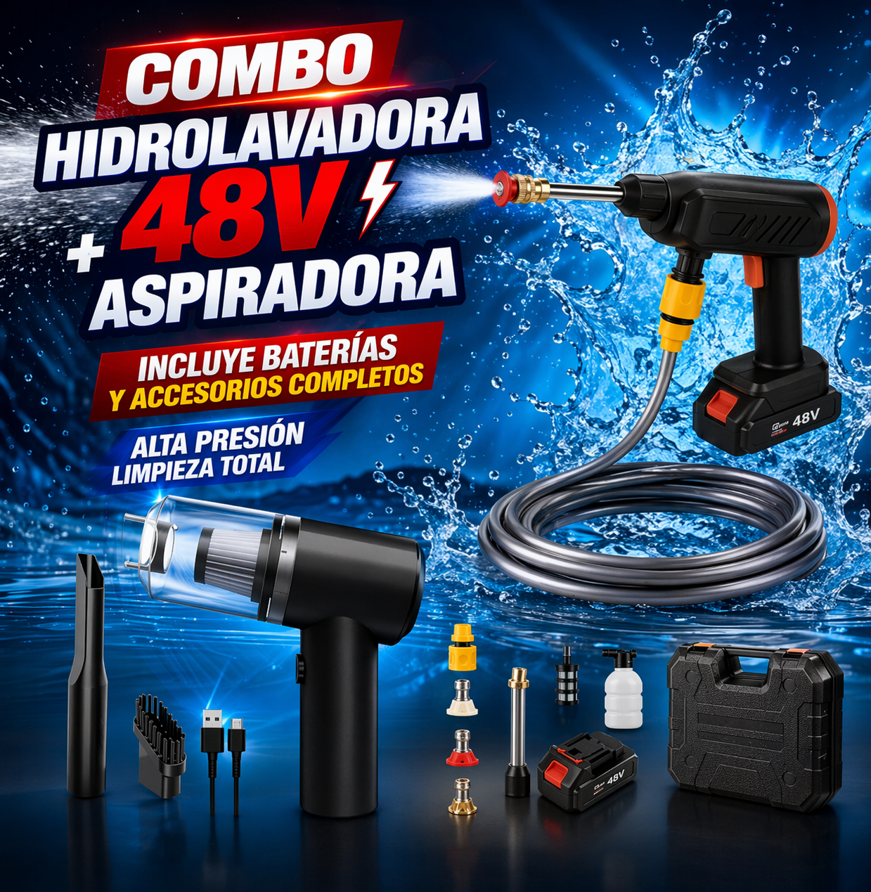 Combo Hidrolavadora + Aspiradora 2 en 1 – Limpieza Profesional Sin Esfuerzo